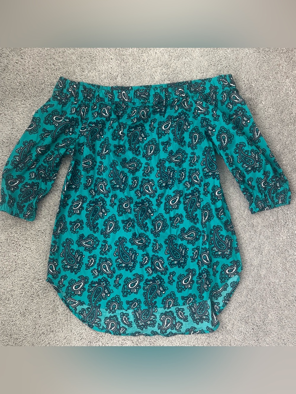 Paisley Teal Off the Shoulder Peasant Cottagecore Bohemian Blouse